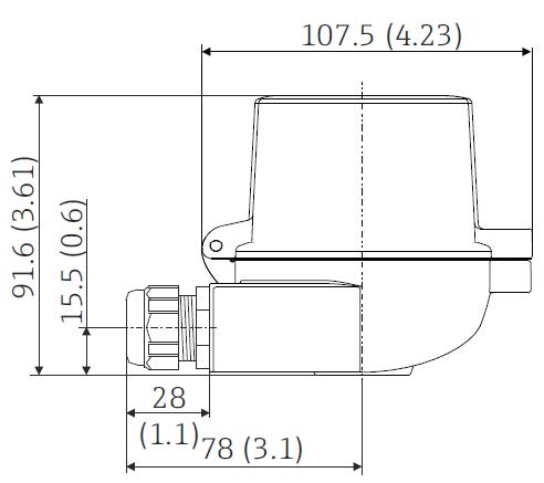 Dimensioned drawing of a TA30A thermocouple and RTD connection head with display window
